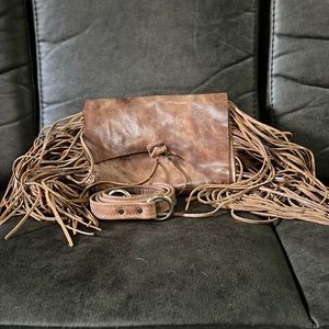 Rustic fringe belt bag/crossbody, real leather